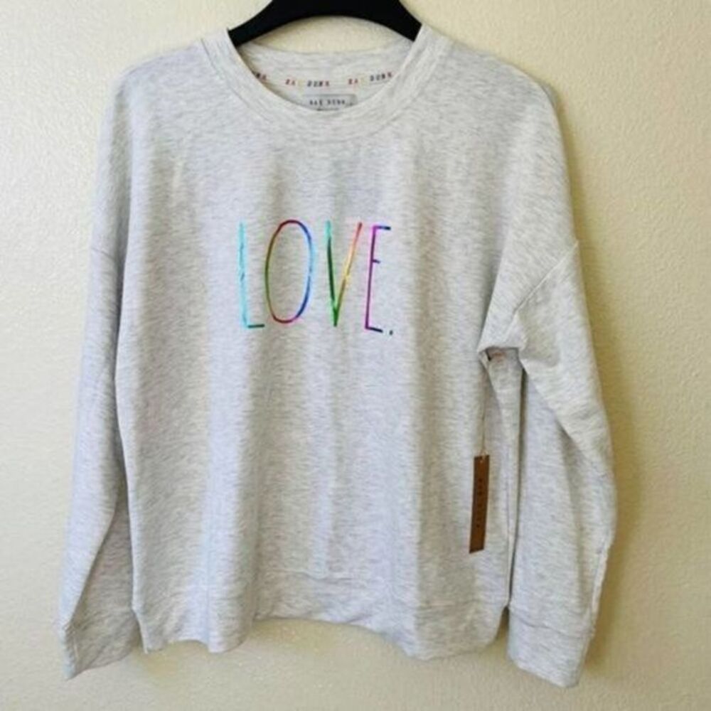 Rae Dunn Love Gray oversized Sweatshirt NWT XSmall